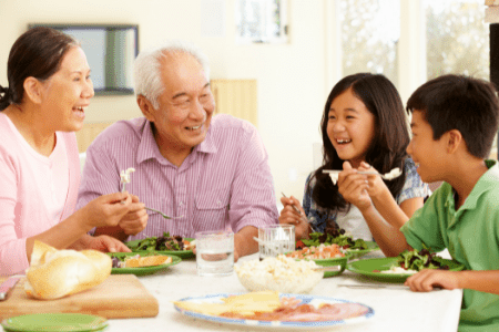 Family enjoying a meal without GERD symptoms
